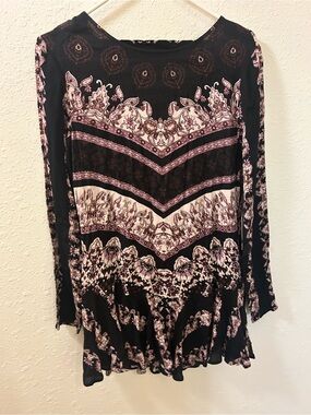 Free People Black and Mauve Floral Print Dress